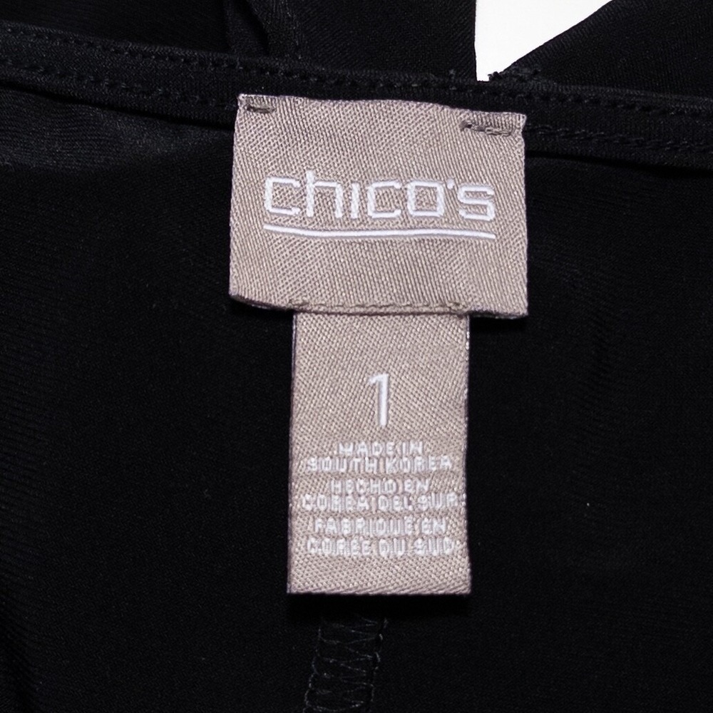Chico's Midi Dress Womens 1 Black Stretch Knit Ruffle Front Travel Casual Resort - Picture 8 of 10